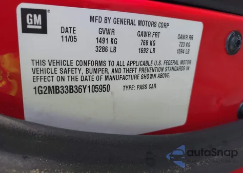 2006 Pontiac Solstice из США, поврежденный, VIN 1G2MB33B36Y105950